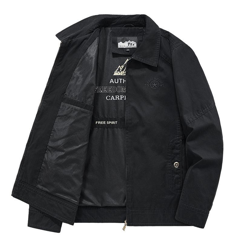 

Двусторонняя куртка из хлопка Мужская куртка Весна и осень Куртка для мужчин среднего возраста Мужская одежда 4XL чёрный