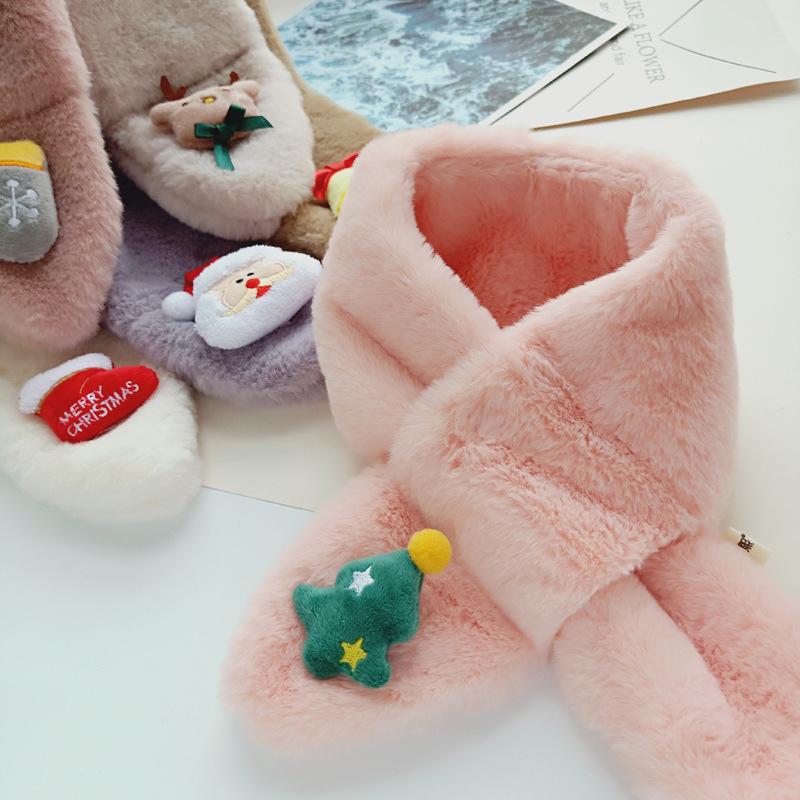 Korean Style Christmas Plush Scarf for Kids, Ages 1-6 – Warm & Trendy Cartoon Design for Boys & Girls