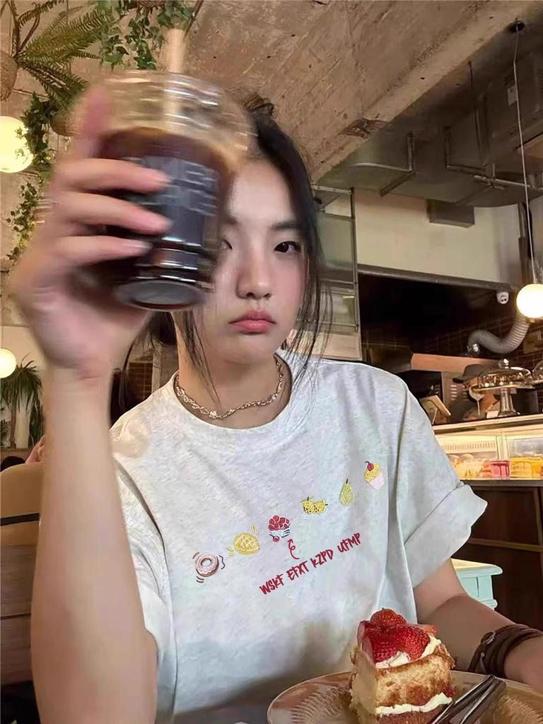 2025 Summer Women's Loose Fit Pure Cotton Short Sleeve T-shirt - Korean Style High Street Design