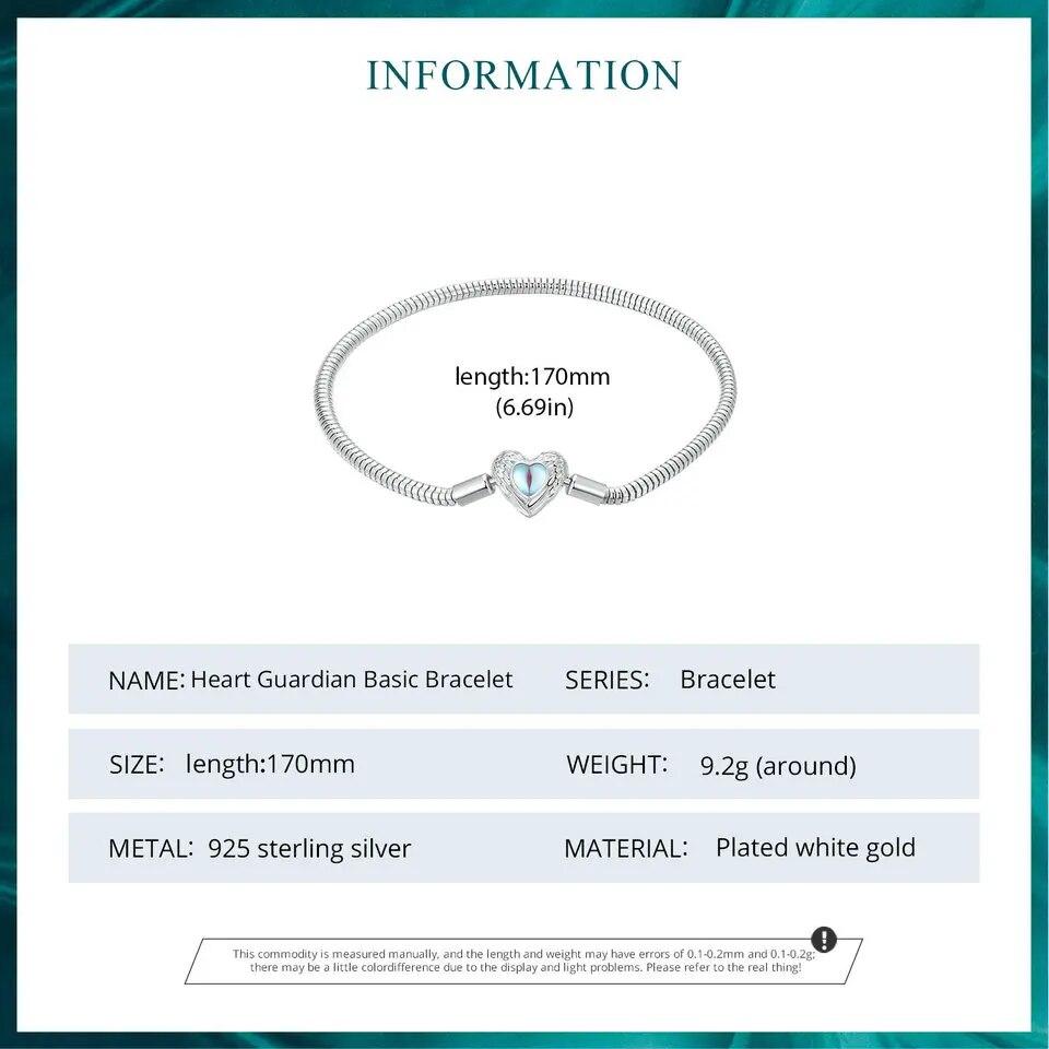 Bamoer authentique 925 en argent Sterling coeur gardien serpent Bracelet à breloques femmes perles et pendentif Bracelet à bricoler soi-même