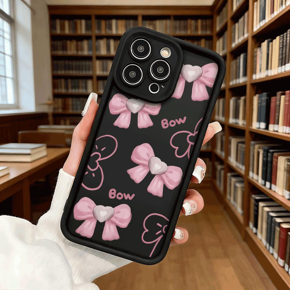 Pink Bows with Heart Decor Soft TPU Phone Case for iPhone 17 16 15 14 13 12 11 Pro Max Plus Shockproof Anti-Slip Cover