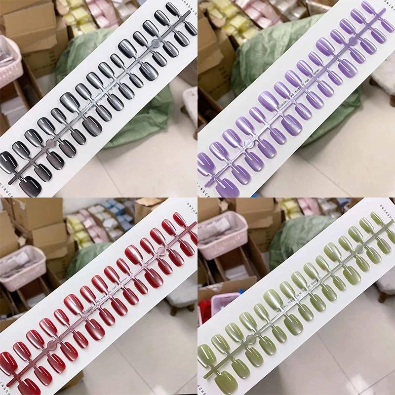 30Pcs Different Size Short Press On Nails Cat Eyes Decoration Wearable False Nails Full Cover Nail Tips Art