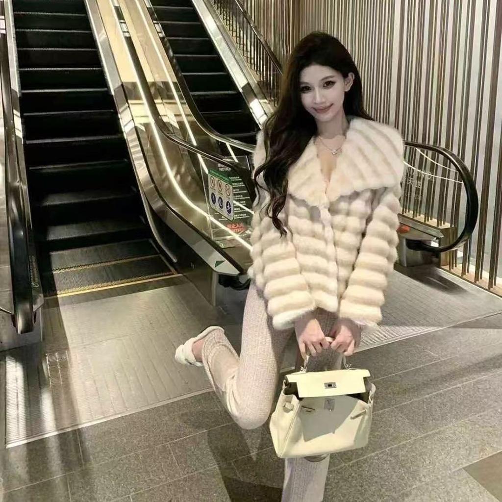 Imitation Fur Winter Fashion Chinchilla Jacket Lapel New Imitation Rex Rabbit Hair Short Fluff Cross-grain Coat