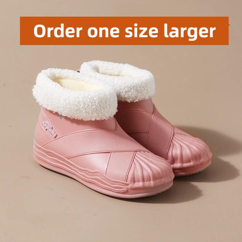 Women's Fashion Non Slip Short Tube Warm Cotton Lined Rain Boots Rubber Shoes