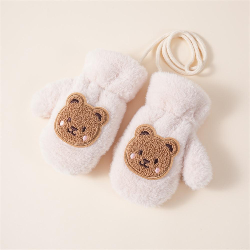 

Thicken Baby Plush Gloves Cute Cartoon Bear Lambswool Gloves Fashion Children s Warm Gloves Winter бежевий