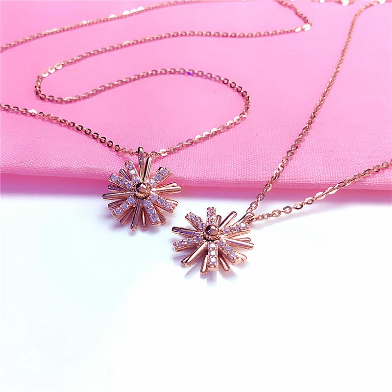Purple Gold Inlaid Zircon Sunflower Pendant, Colored Gold-Plated Rose Gold Exquisite Necklace Set Chain.
