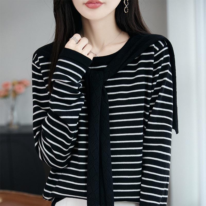 2025 Early Autumn Loose Striped Long Sleeve Wool Knitwear: Stylish Versatile Shawl