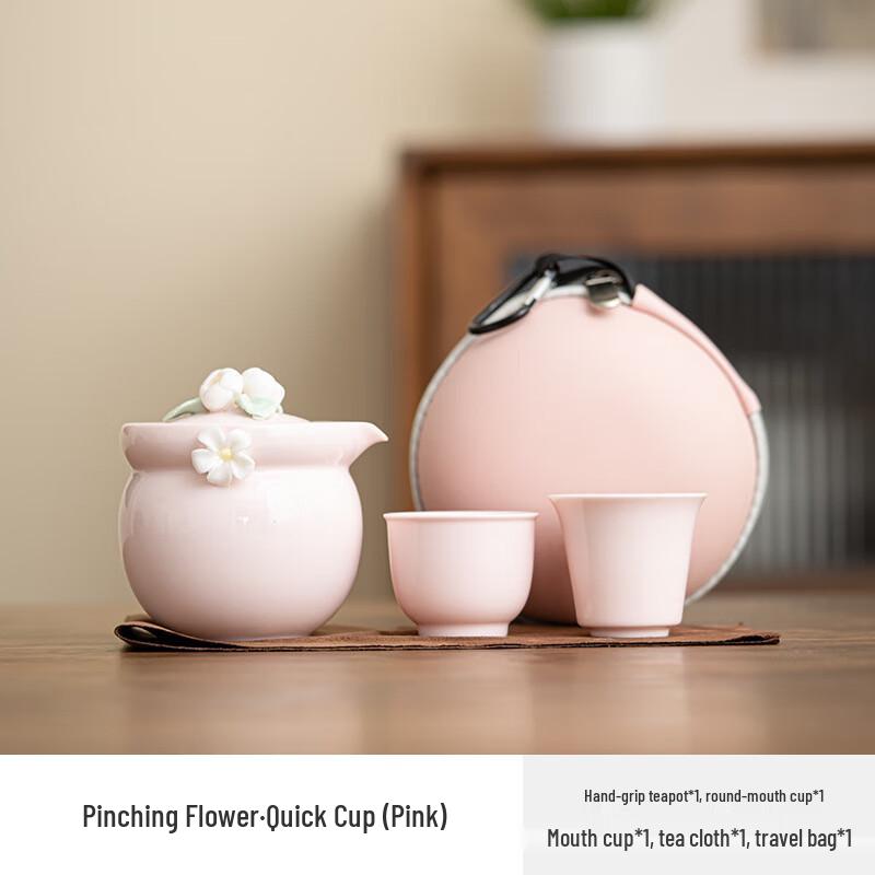 Handmade Ceramic Travel Tea Set with Storage Bag