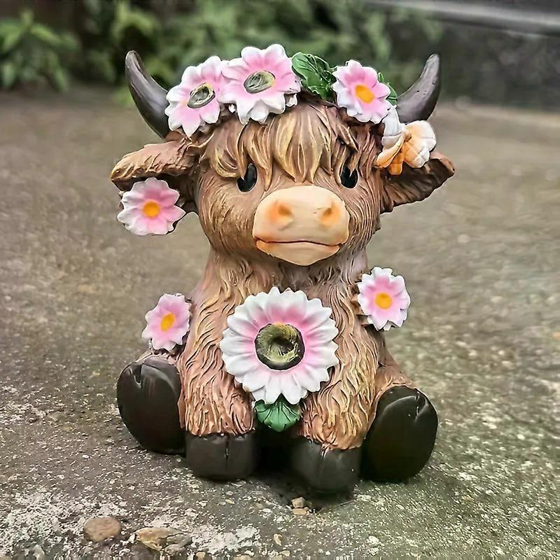 Valentine's Day Highland Cow Figurines Love Heart Rose Highland Cow Gnomes Scottish Resin Statue Calf Lovers Romantic Gifts for Home Kitchen Office Ti
