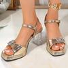 Fashion Luxury Buckle Decor High Heel Sandals Women Open Toe Transpartent Heel Sandals Woman Fashion Sequins Non Slip Sandalias Mujer