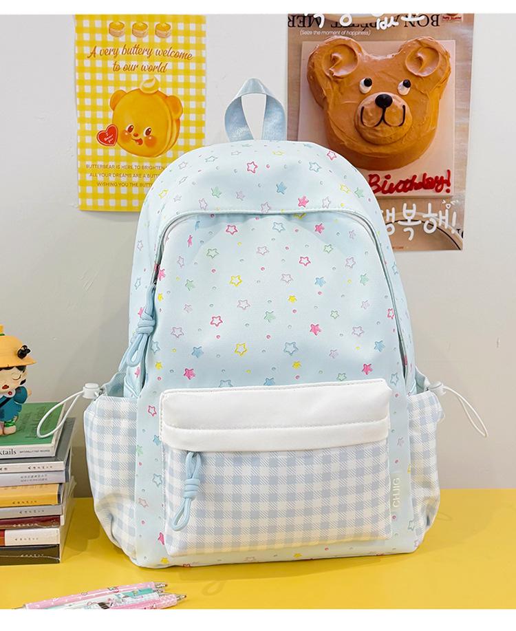 Schoolbag Light-tone Ice Blue Colored Stars Full-paved Backpack Milk Waxy Feeling Summer Refreshing Student Party Shop Photo Backpack
