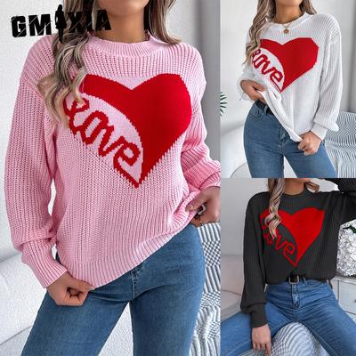 Herbst und Winter Lässig Valentinstag Color-Blocking Herz LOVE Langarm Pullover Pullover Damenbekleidung