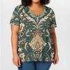 Women's Fashion Casual V-Neck Pullover Short Sleeve Large Size Vintage Printed Top