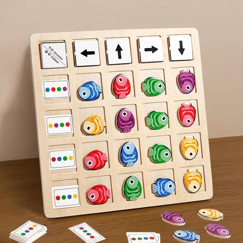 Non-Toxic Wooden Montessori Toys Children'S Logical Thinking Training Direction Color Cognition Educational Battle Battle Board Game Toys