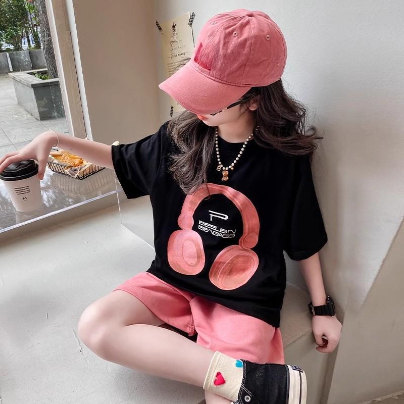 Mädchen Kurzarm Set, Sommerkleidung, Kinder Stilvolle Shorts, Kinder Mittlere Größe Lässiger Sport Zweiteiler