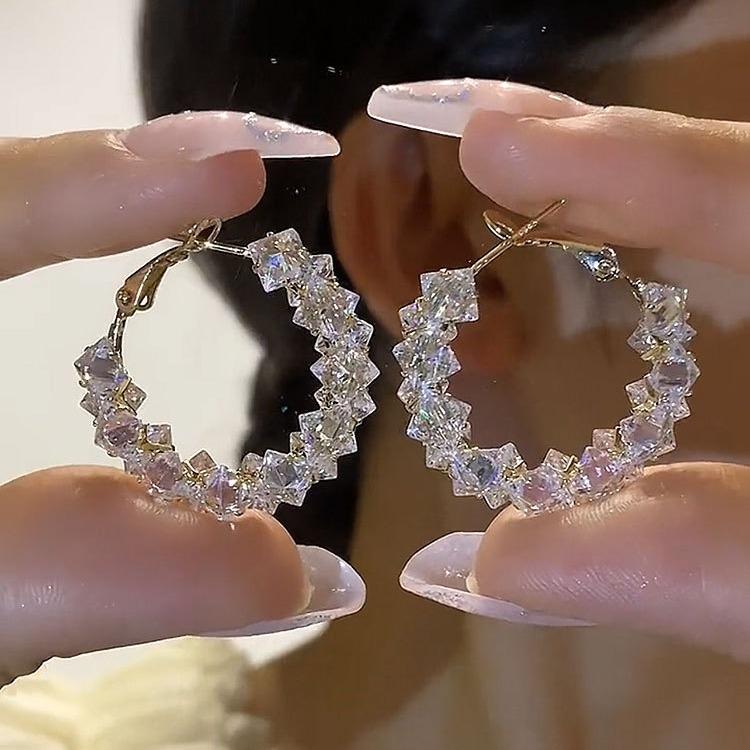 Elegant Zirconia Micro-Paved French Hoop Earrings - Stylish, Light Luxury Design