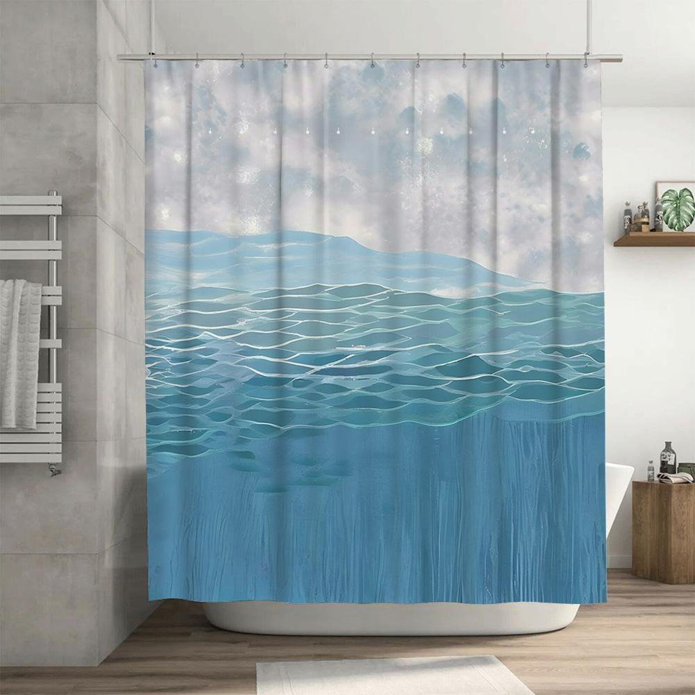 Stylish Blue Waves Shower Curtain for Bathrooms Waterproof Decorative Bathroom Liner Perfect Gift Idea