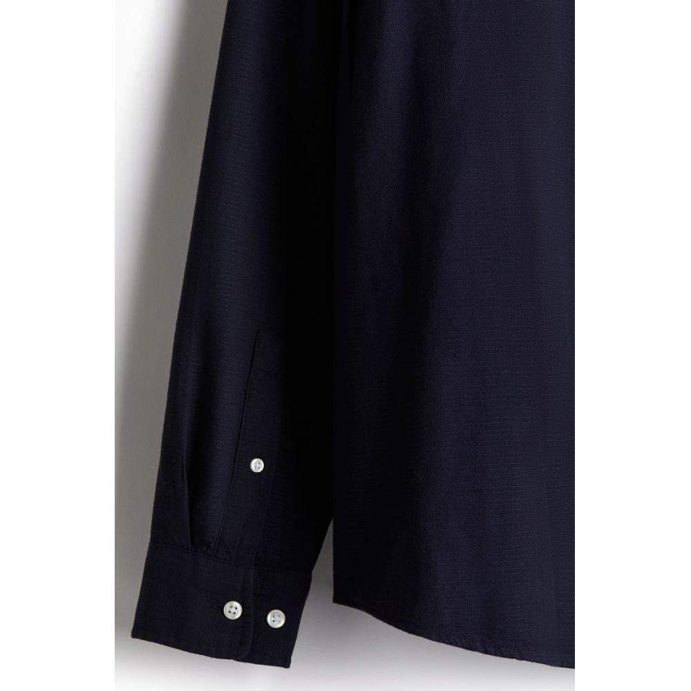 H M Textured sHirt Regular Fit Navy Blue