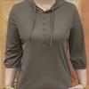 Chic Age-Defying Hooded Women's Spring Top - Loose Fit, Elastic, Versatile, Seven-Sleeve Design.