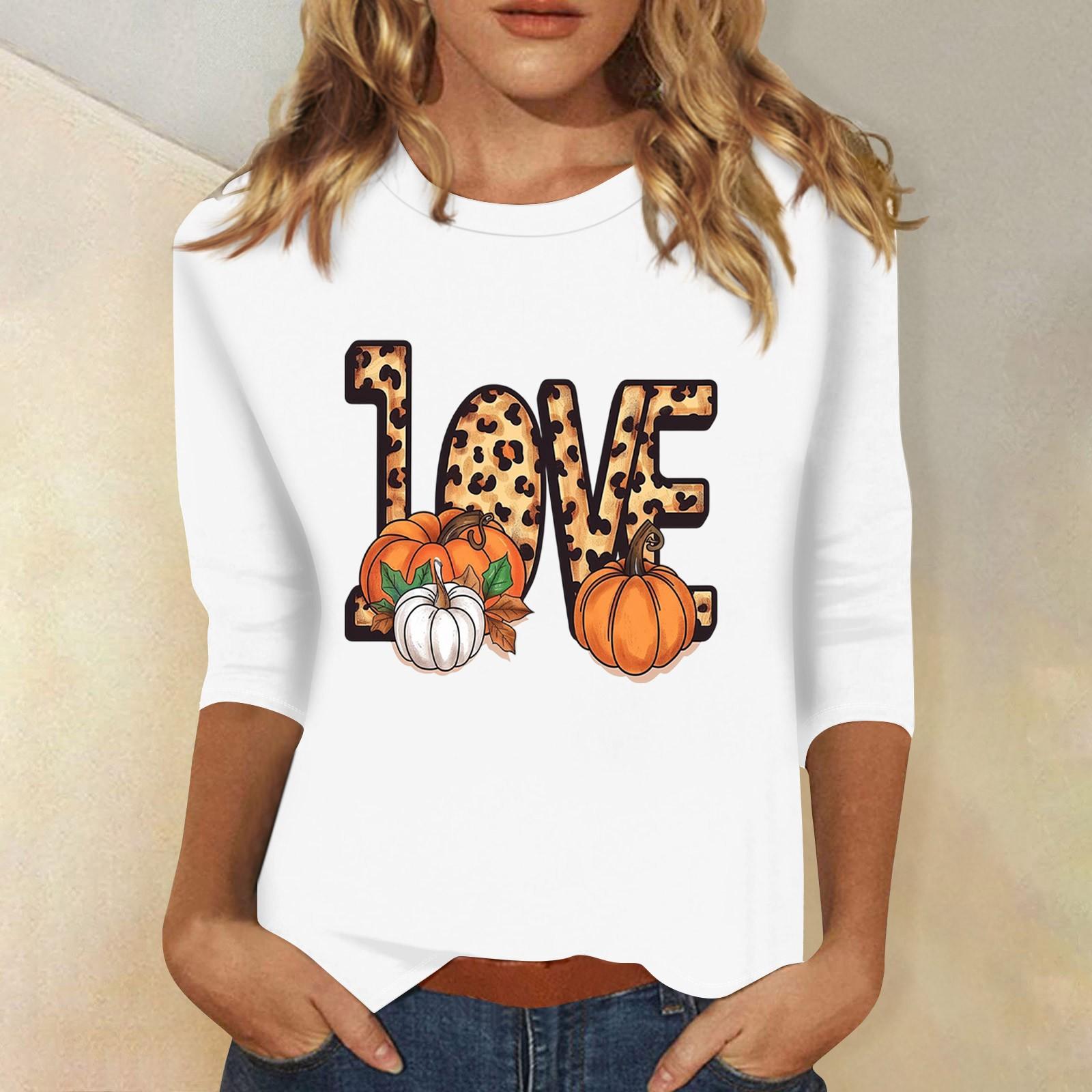 

Женская модная повседневная футболка с рукавом три четверти и принтом на Хэллоуин, с круглым вырезом XL белый