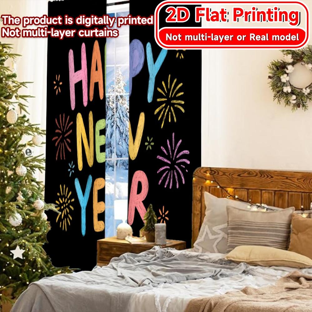 2D Flat Printing,2pcs NewYearJoy Light Filtering Chic Curtains Polyester Curtains Outdoor Decorations Ldeal for Living Room,