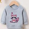 Kids Crewneck Long Sleeve Sweatshirt,Cute Cartoon Raccoon Graphic Print