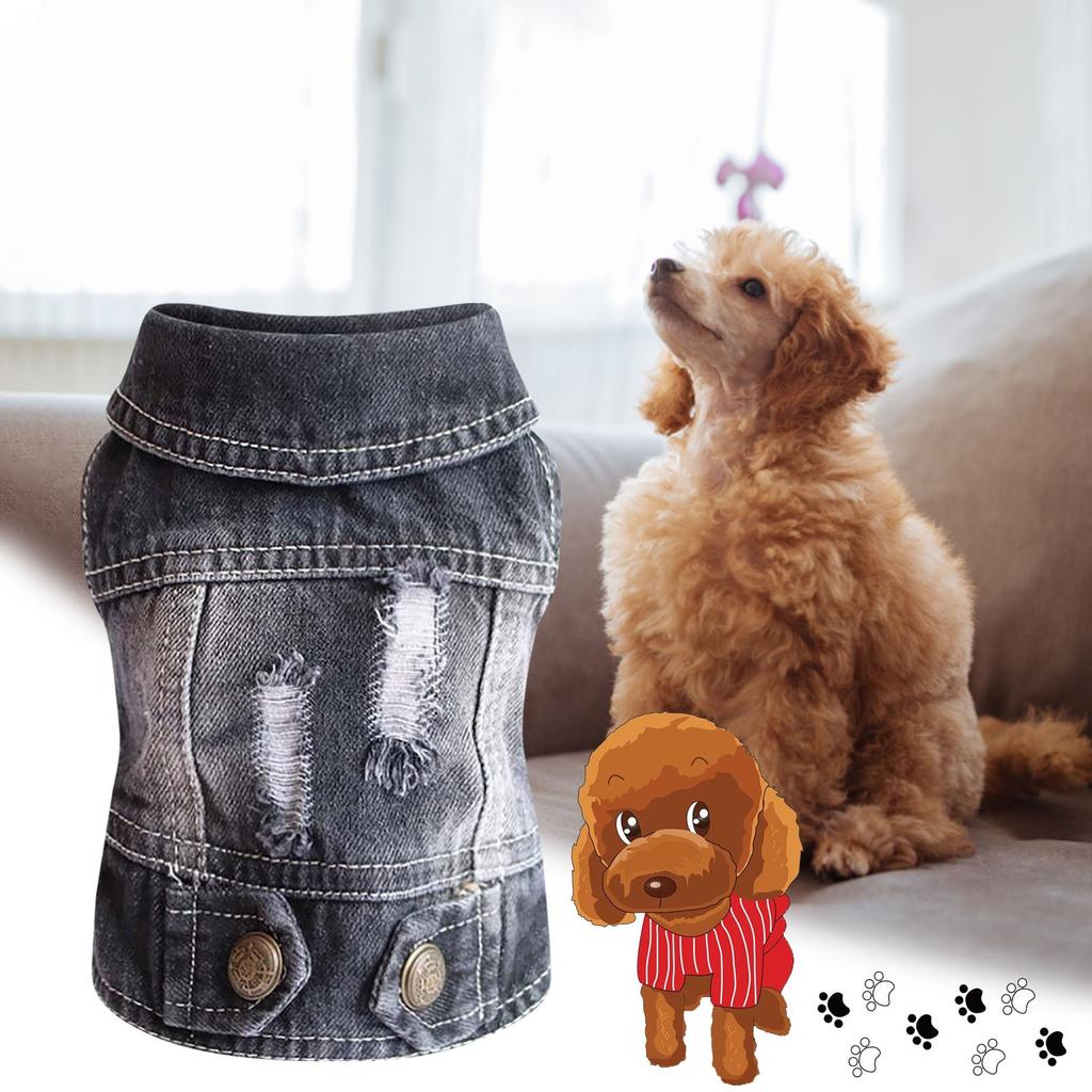 Denim Vest Jacket T-Shirt Cute Puppy Clothes, Comfortable Cool Clothing For Small Dogs