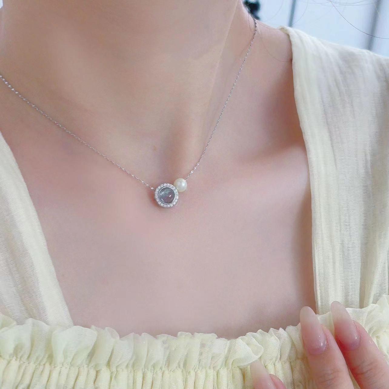 Elegant Blue Zircon Pearl Necklace - Women s Fashionable Collarbone Chain
