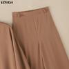 VONDA Elegant Women Outfits Puff Sleeve Blouse and Zip-up Trousers Casual Two Piece  Sets