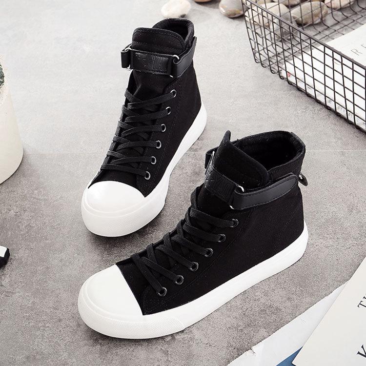 Women's 2025 Spring Velcro High-Top Canvas Shoes - Korean Style, Flat Bottom, Casual Sporty Design