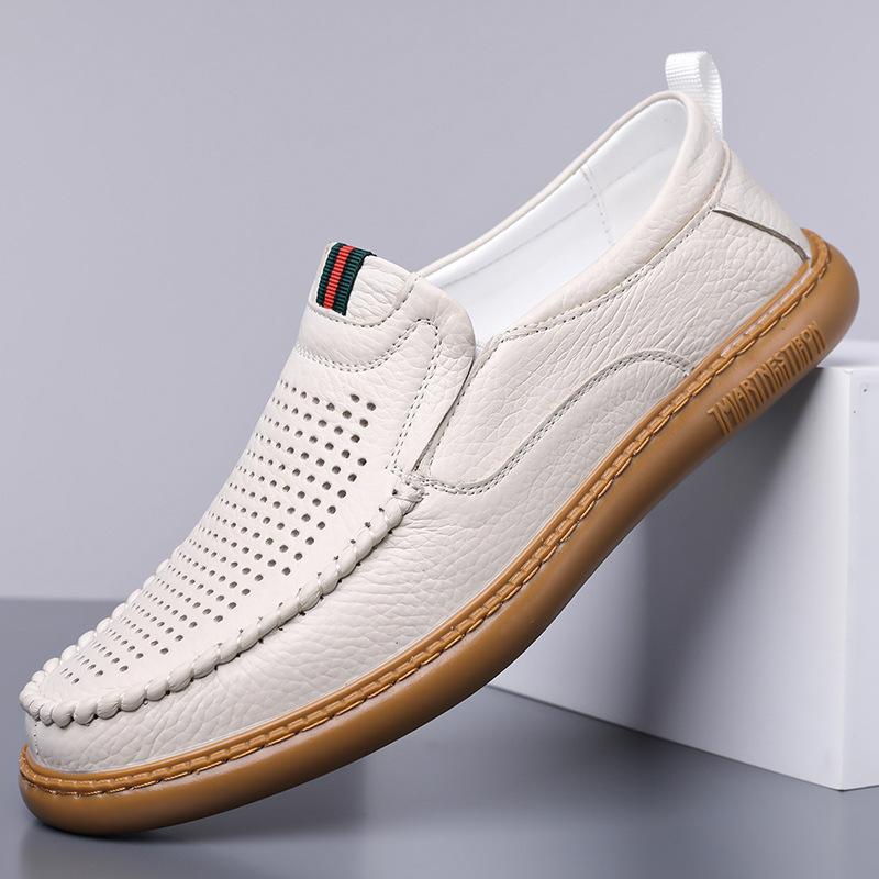 Fashion Summer Autumn New Designer Loafers for Men Solid Color Fashion Casual Leather Shoes Male Hallow Breathable Driving Shoes Man