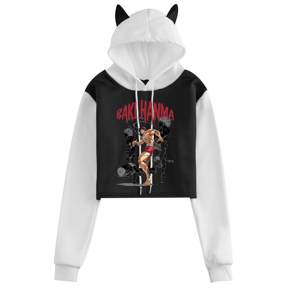 Cross Fanma Baki the Grappler Cat Ear Color Block Hoodie with Velvet Lining.