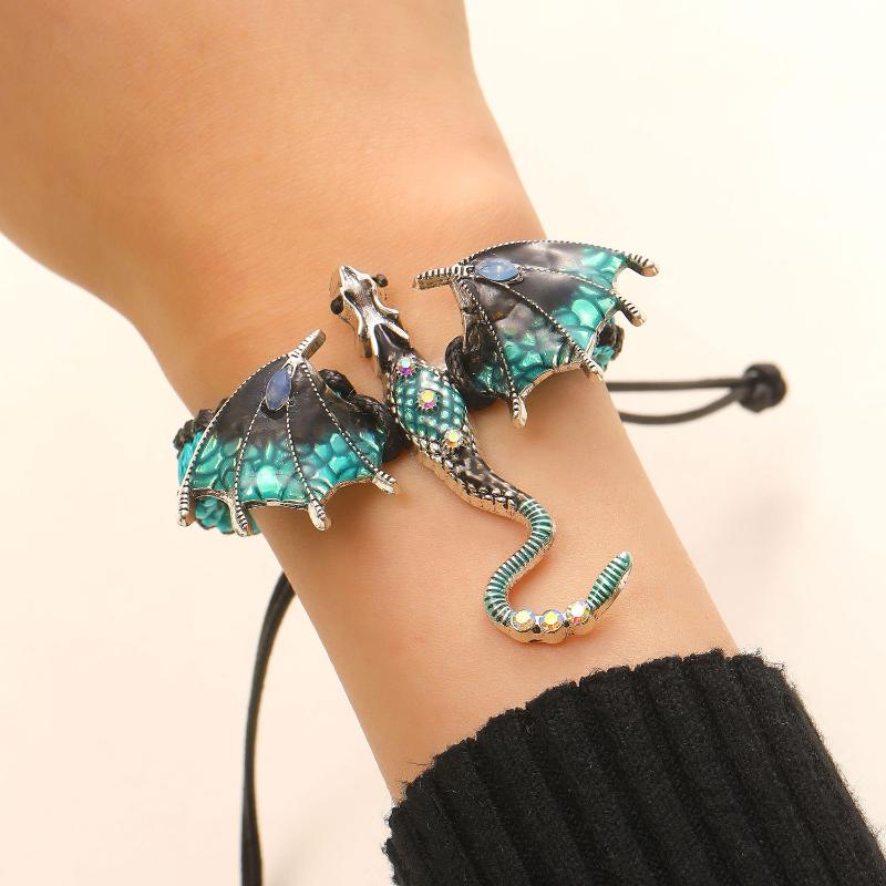 Vintage Hand Woven Dragon Hand Rope Enamel Diamond Inlaid Flying Dragon Jewelry Waterproof for Travel Wear