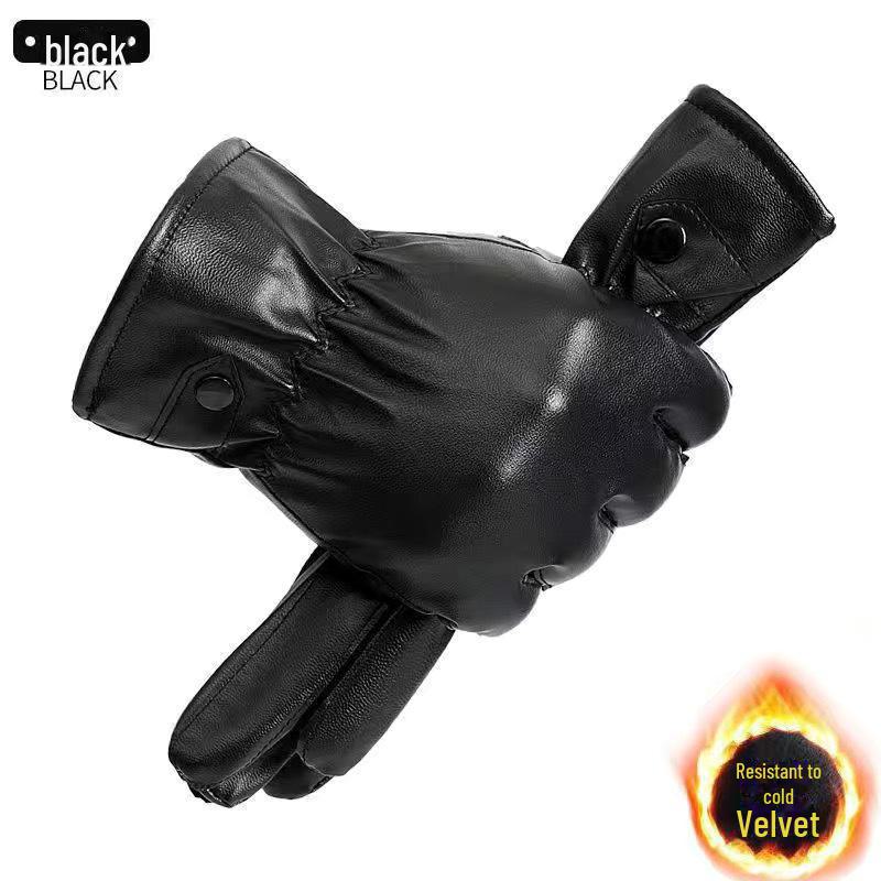 

Мужские водонепроницаемые ветрозащитные кожаные мотоциклетные перчатки с толстой бархатной подкладкой, совместимые с сенсорным экраном для зимней езды Buckle gloves