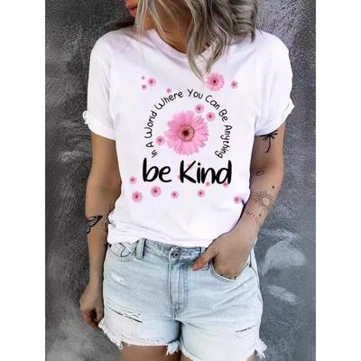 Sommer-T-Shirts mit Rundhalsausschnitt und Aufdruck, modisch, lässig, süß, kurzärmelig, für Damen, reine Baumwolle