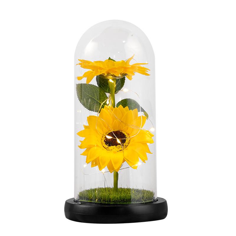 Glass Lampshade with Sunflower Imitation Preserved Flowers, Source-direct, Perfect for Valentine's Day and Qixi Festival Gifts