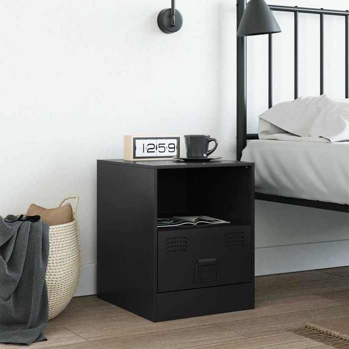 VidaXL Bedside Table Black 34.5x39x44 Cm Steel, Cabinet, Side Table, Nightstand, Bedside Table, Furniture of 841751