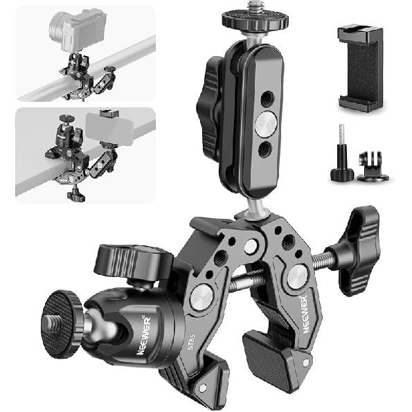 NEEWER Super Clamp with Ballhead Magic Arm, Cold Shoe, Phone/Action Camera Mount Adapter Compatible with SmallRig GoPro DJI