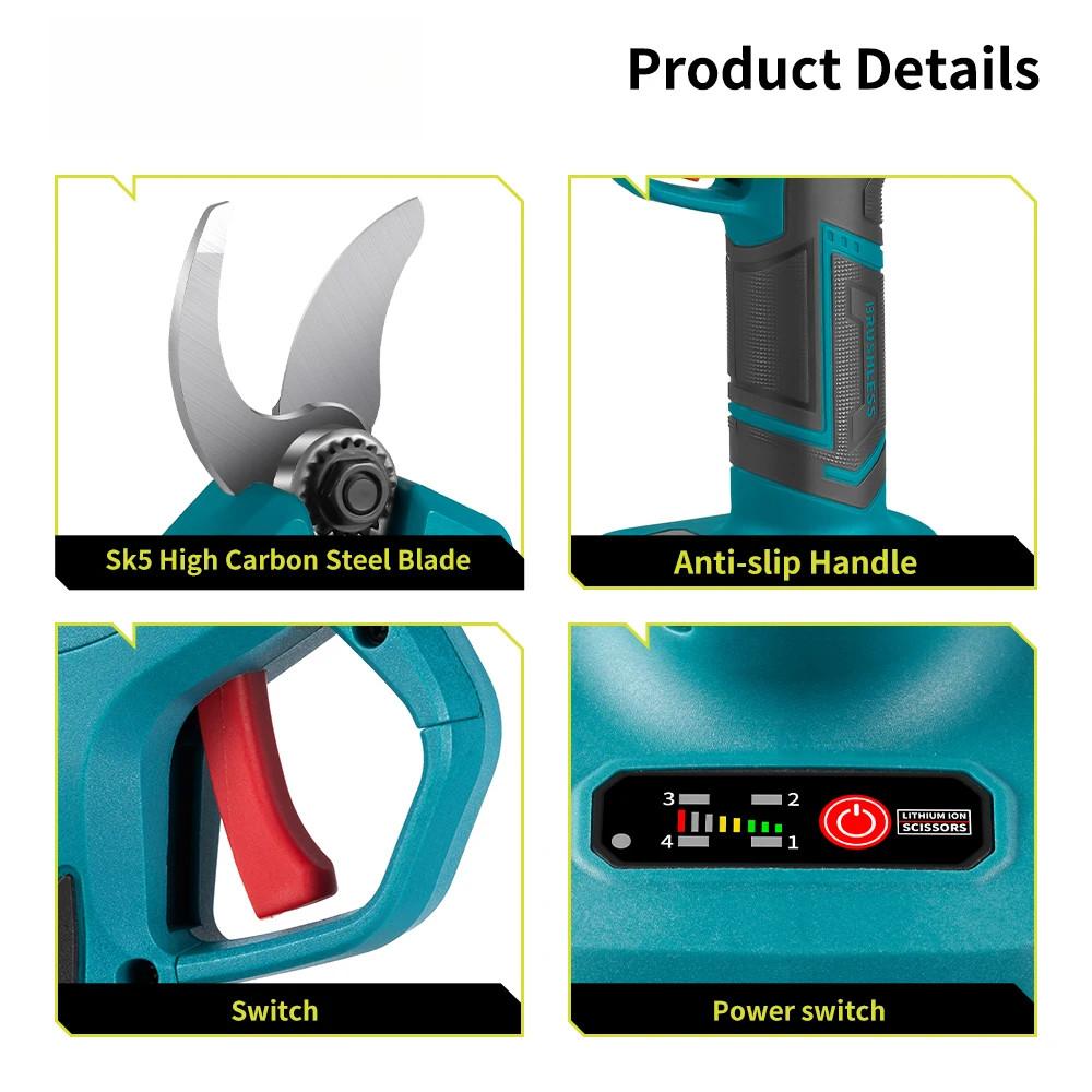 30mm 4 Gears Brushless Electric Pruner Shear Adjustable Cordless Electric Scissors Garden Bonsai Trimming Power Tools