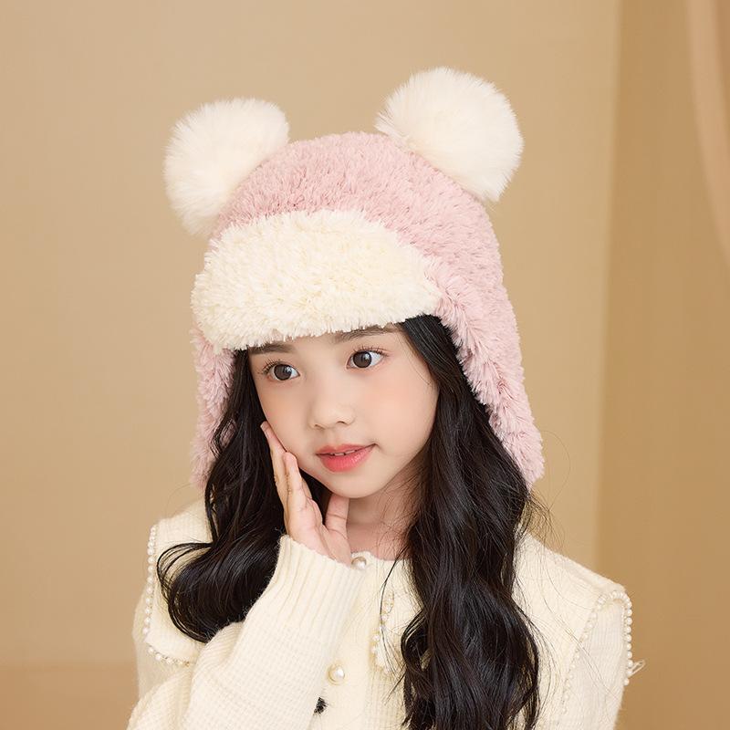 Winter parent-child hat women's fashion versatile plush ear protector pullover hat cute bear warm and cold