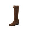 Herbst- und Winterleder Damenstiefel in Übergröße mittlerer Absatz runde Spitze vielseitige Damenlederstiefel Blockabsatz neue hohe Rindsleder Martin Boots