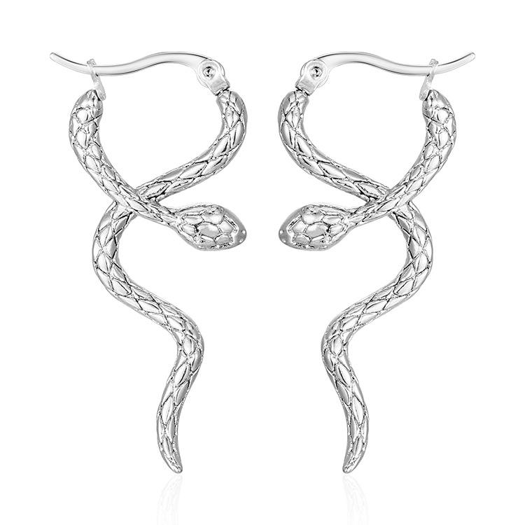 Cross-Border Retro Stainless Steel Snake Earrings for Women - Trendy European and American Style Long Earrings