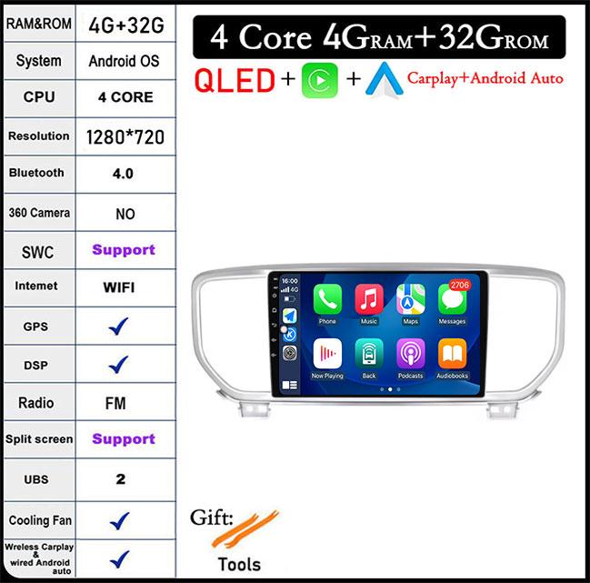For KIA Sportage 4 2016 - 2020 KX5 kx5 4G Android 14 QLED Car Raido Navigatio Carplay Multimedia player GPS WIFI DSP BT
