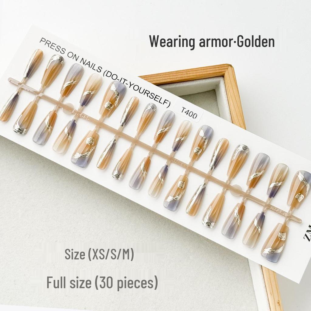 Nail Art Gilded Cat's Eye Blush Tips - 30-Piece Set, Handmade & Ready-to-Wear In XS/S/M