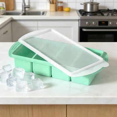 Silicone Broth Freezer Tray with Lid Ice Cube Mold for Soup Food & Meal Prep Easy Release Stackable BPA-Free Kitchen Storage Container