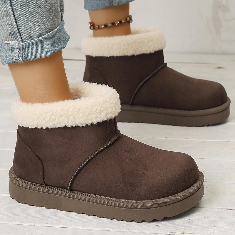 Fashion Faux Suede Flat Snow Boots for Women Plus Size Thick Sole Chunky Platform Ankle Boots Winter Warm Comfort Non Slip Cotton Boots