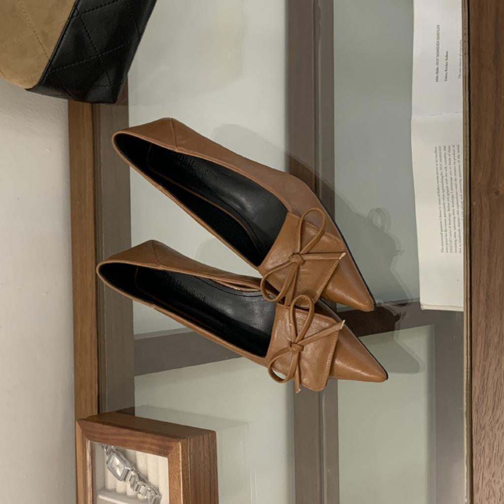 2025 new autumn fashion bow with thin heel, light mouth soft sole, versatile commuter work women's shoes