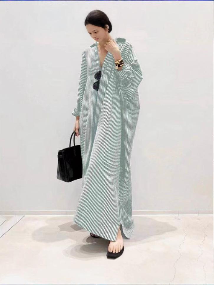 European & American Women's Plus Size Loose Striped Print Long Dress