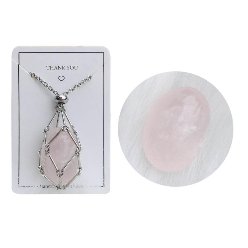 Handgjord Justerbar Kristallbur Halsband Natursten Nät Hållare Hänge Halskedja Snyggt Halsband Elegant Accessoar