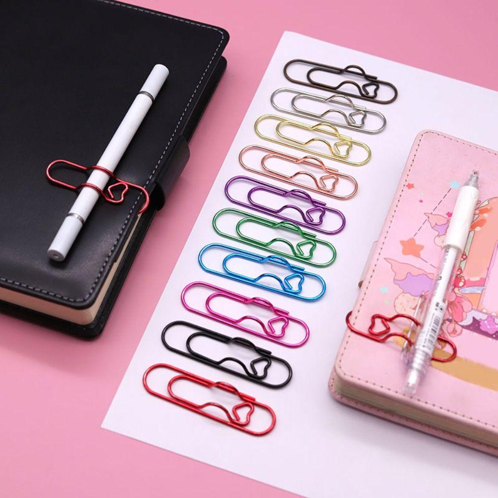 10pcs Paper Fix Clips Paper Clips Colorful Bookmarks Office Multi-functional Pen Holder  Metal